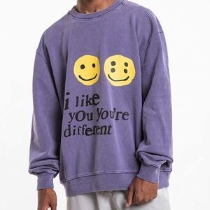 Cactus Plant Flea Market Purple Sweatshirt with Yellow Smile Faces